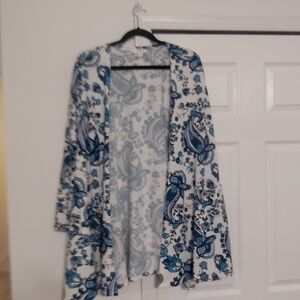 LuLaRoe Blue and White Floral Cardigan Size L